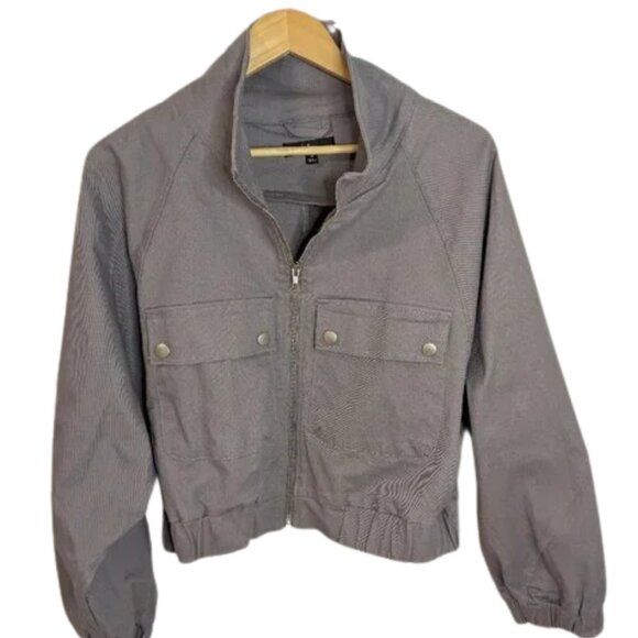 Lulus Grey Lilac Cropped Utility Bomber Jacket | Cotton | Women’s M - Picture 1 of 8